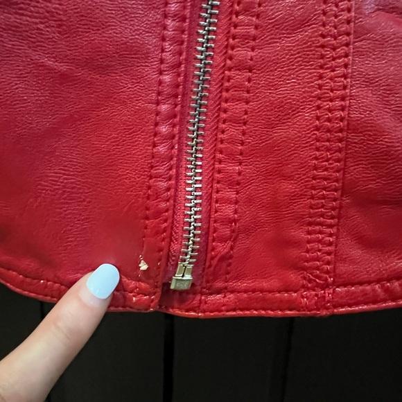 womens red faux leather biker jacket toxik fashion size medium - Picture 9 of 16
